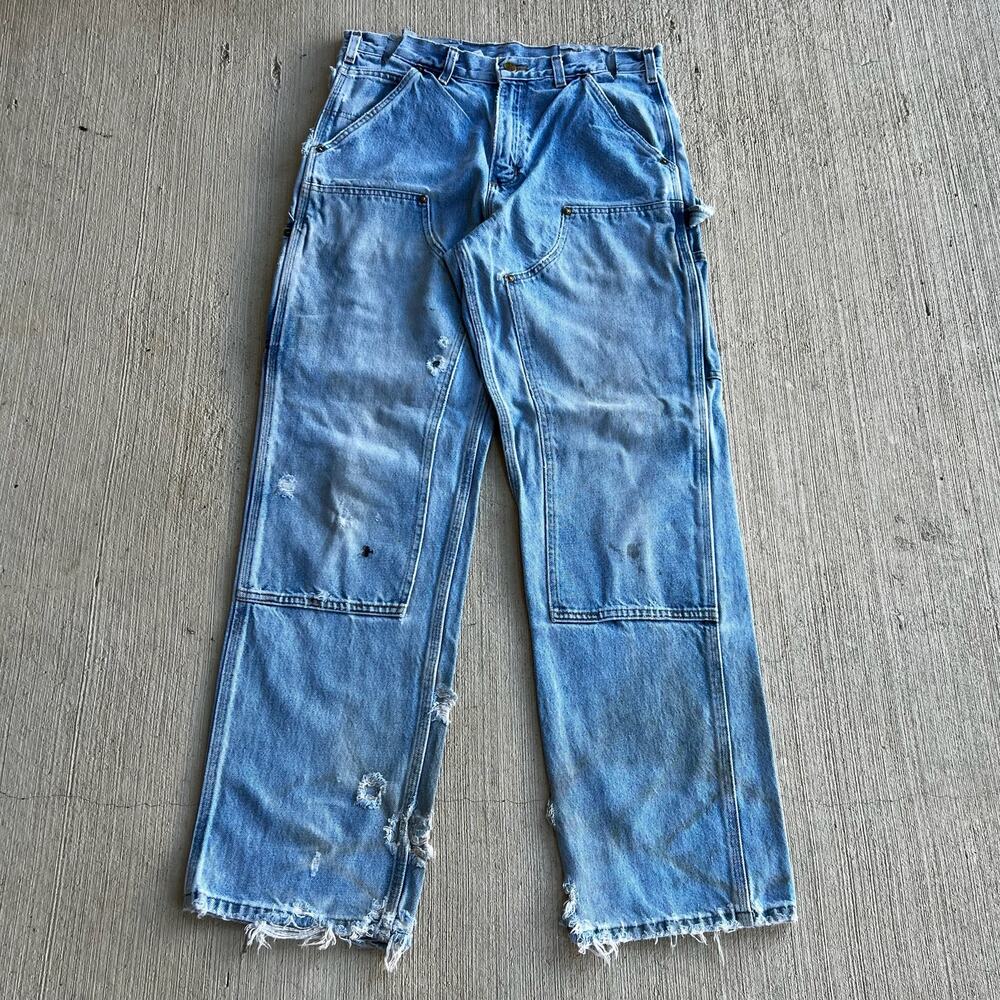 Carhartt denim blue jean double knee work wear carpenter pants
